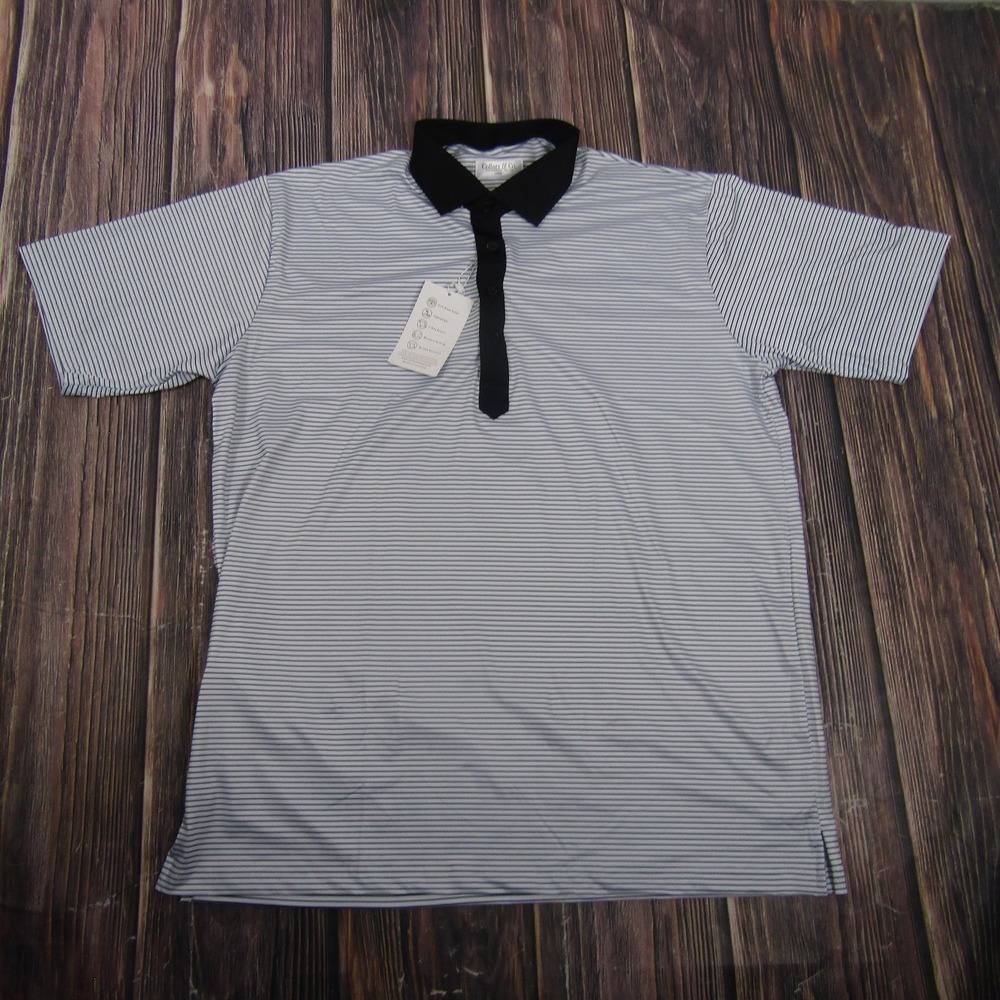 Men's Short Sleeve Polo - Black Collar with Light Gray Pinstripes